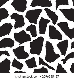 Torn paper seamless pattern in modern style. Geometric shapes ripped background texture. Abstract background with black torn paper. Vector illustration of collage style. Modern cut paper style. 