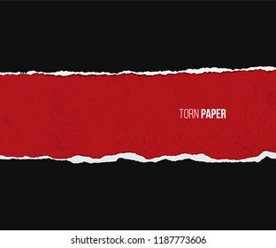 Torn paper with shadow isolated on grunge red and black background. Vector design template.