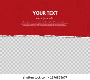 Torn paper with shadow isolated on grunge red and transparent background. Vector design template