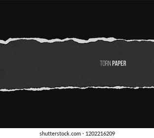Torn paper with shadow isolated on grunge black background. Vector design template