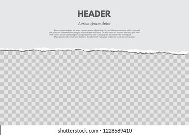 Papel desgarrado con sombra aislada sobre fondo rojo grueso y transparente. Plantilla de diseño de vectores
