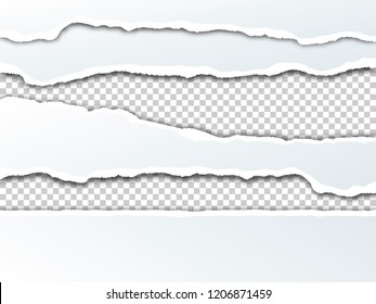 Torn paper with shadow on transparent background. Vector realistic ripped paper note