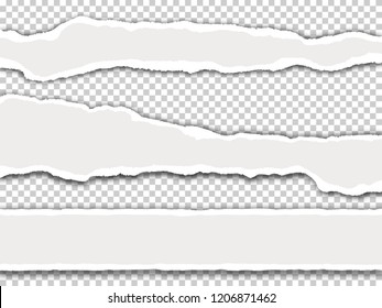 Torn paper with shadow on transparent background. Vector realistic ripped paper note