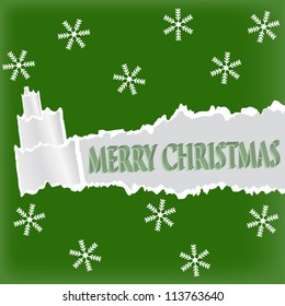 Torn paper in the shape of Christmas tree. Christmas card.