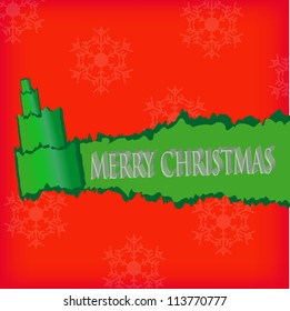 Torn paper in the shape of Christmas tree. Christmas card.