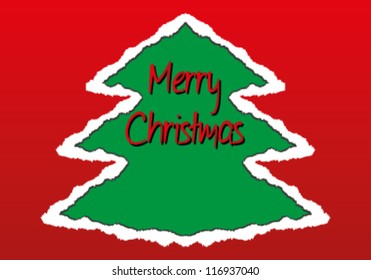 Torn paper in the shape of Christmas tree. Vector Illustration