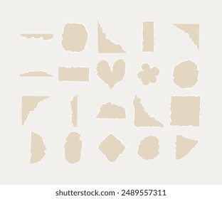 Torn Paper Shapes Collection. A set of various beige torn paper shapes, ideal for digital scrapbooking and collage. Perfect for adding a vintage or handmade touch to your designs.