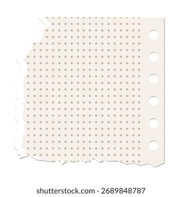 Torn paper sheet with grid pattern and perforated edge perfect for notes or creative projects