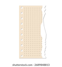 Torn paper sheet with hole punch edge and grid pattern, vintage stationery aesthetic for design projects