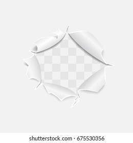 Torn paper sheet hole. Realistic vector illustrations