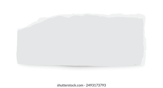 Torn paper sheet with ripped edges on white background. Scrapbook edge, notebook tear, blank page split vector illustration. Damaged letter, document mockup, newspaper cutout.