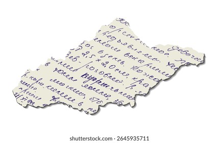 Torn Paper Sheet with Script Text, Ripped Handwritten Edged Notepaper, Scrapbook Retro Journal Edged Page. Trendy Collage Vector Isolated Vintage Modern Element