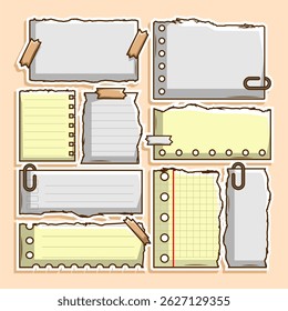 Torn paper sheets bundles. Ripped notes and labels set. Rectangle scrapbook element designs
