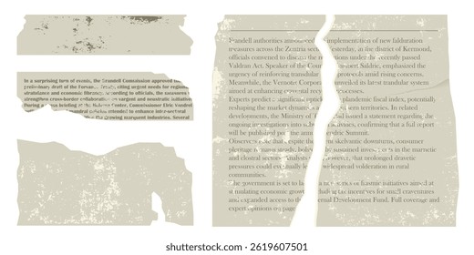 Torn paper sheets from a notepad and old newspaper notes. Set of torn realistic pages with grunge texture.