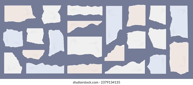 Torn paper sheets. Realistic ripped edge piece of paper, scrap notepaper and background frames for scrapbooking label isolated vector set of fragment blank edge paper illustration