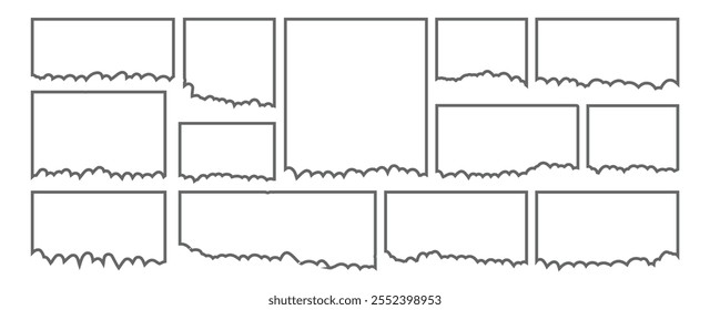  Folhas de papel rasgadas rasgam pedaços de efeito de borda, coleção de conjunto de elementos de tira de papel rasgado. etiqueta, banner, colagem e caixa de texto. Ilustração vetorial