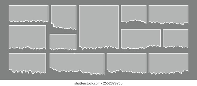  Folhas de papel rasgadas rasgam pedaços de efeito de borda, coleção de conjunto de elementos de tira de papel rasgado. etiqueta, banner, colagem e caixa de texto. Ilustração vetorial