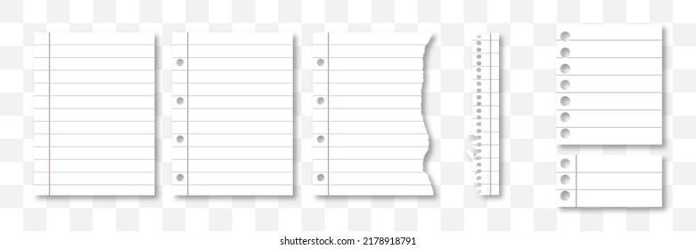 Torn paper sheets. Vector isolated illustration. Note page collection. EPS 10.