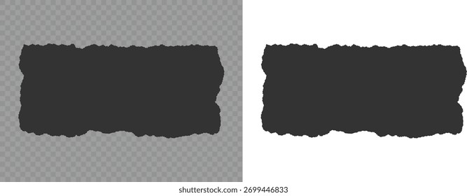 Silhueta de papel rasgada em formas monocromáticas. Fácil de reutilizar. Formas geométricas desenhadas à mão vetorial. Brancos com bordas texturizadas irregulares. Textos explicativos estilizados coloridos vazios. Recortes de jornais.