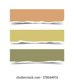 Torn paper slices for banner, header, divider. Pastel torn paper colorful pieces. Vector paper stripes for scrapbooking with rough edges. Vector design elements - colored paper with ripped edges. 