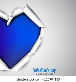Tirar papel con espacio para texto. Corazón azul.Antecedentes vectoriales del día de San Valentín
