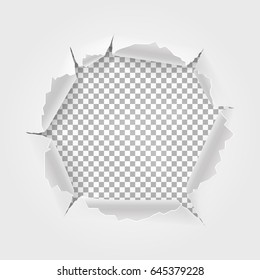 Torn paper with space for text. Torn hole and ripped of paper. Isolated on transparent background. Vector illustration, eps 10