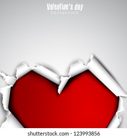 Torn paper with space for text. Red heart. Valentine's day vector background
