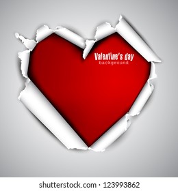 Torn paper with space for text. Red heart. Valentine's day vector background