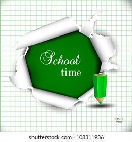 Torn paper with space for text. School time