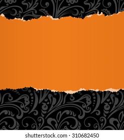 Torn Paper with space for text. Vintage style background with floral ornaments. Mesh elements