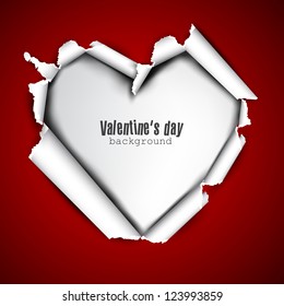 Torn paper with space for text. White heart. Valentine's day vector background