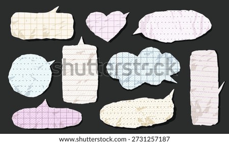 Torn paper speech bubble for dialogue in retro style with halftone and wrinkled texture