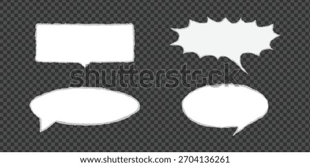 Torn paper speech bubbles set. Blank chat bubbles with torn paper edge on transparent background.Cut out speech bubble,chat bubble.