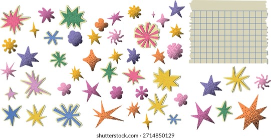 Conjunto de Formas de estrella de papel rasgado, estrellas de recorte de papel rasgado, Elementos de Vector de decoración hechos a mano Grunge