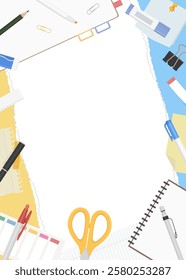 Torn Paper and Stationery Background Frame, Vertical