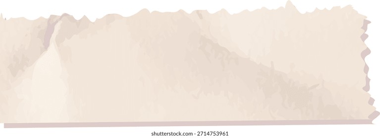 Tira de papel rasgada con el borde áspero y la sombra suave, aislada en el fondo limpio para la maqueta del encabezado o de la nota. Símbolo de desecho, revelación, desgarro y textura del mensaje. Ilustración vectorial de dibujos animados.