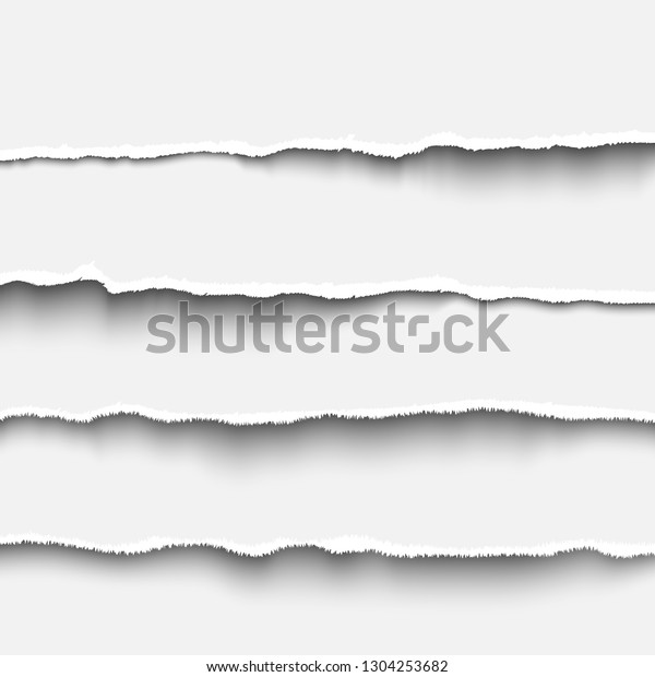 Torn paper strip set realistic vector\
illustration tear paper edges for banner, header, divider and print\
design. White tear paper\
template
