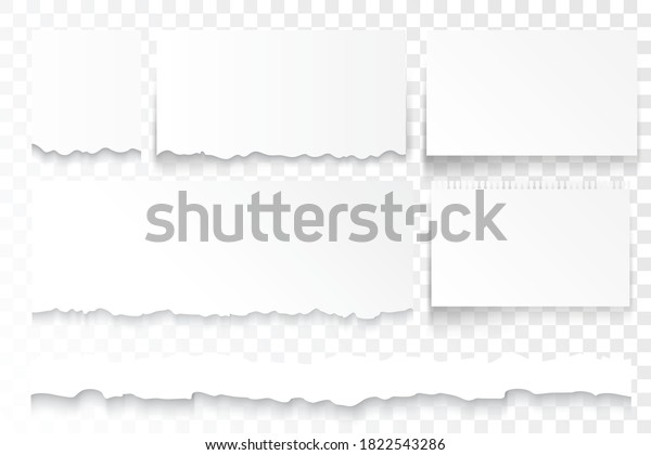 Torn paper strips. Ripped paper edges,
broken white cardboard on transparent background. Realistic vector
illustration