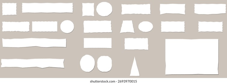 Conjunto de vetor de tiras de papel rasgado para colagens e scrapbooking. Pacote de vetor de bordas de papel rasgado para projetos de design. Coleção de papel rasgado branco para fundos criativos. vetor, ícones