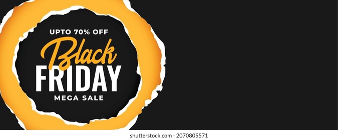 banner de mega venta de friday negro con estilo de papel roto
