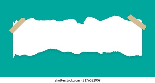 Torn paper with tape, horizontal blue torn paper with soft shadow
