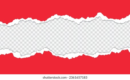 Torn paper. Vector illustration of torn red paper sheet isolated on transparent background