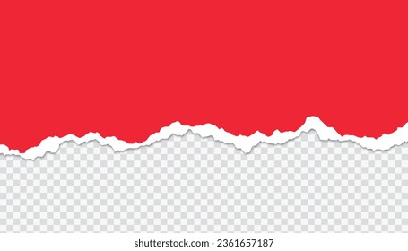 Tornpapier. Vektorgrafik von gerissenem rotem Papier einzeln auf transparentem Hintergrund