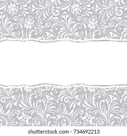 Torn paper with white floral pattern.Vector illustration.