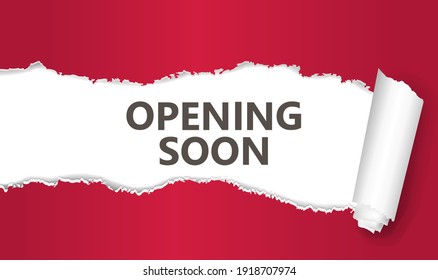 Torn Ped Paper Opening Soon Banner With Gradient Mesh, Vector Illustration