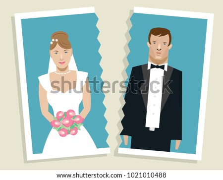 Torn photo of married couple getting a divorce