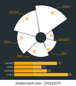Torn pie chart with a linear diagram below. Clean and simple design.