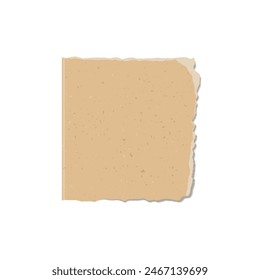 Torn piece of brown cardboard with rough edges and speckled texture. Vector illustration of ripped paper fragment. Suitable for backgrounds, crafts, and design projects