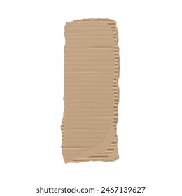 Torn piece of brown corrugated cardboard with rough edges. Vector illustration of recycled paper texture for packaging, crafting, or background design.