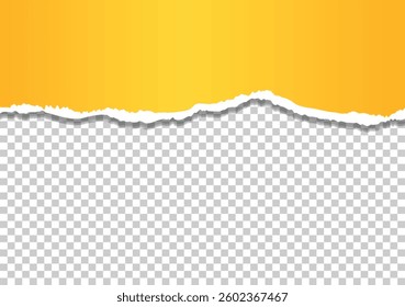 Torn piece of horizontal paper with soft shadow isolated on light background. Vector illustration.